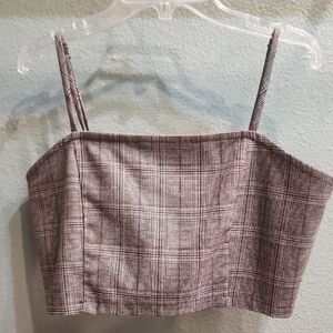 Forever 21 Crop Top Black And Tan Plaid Size Large